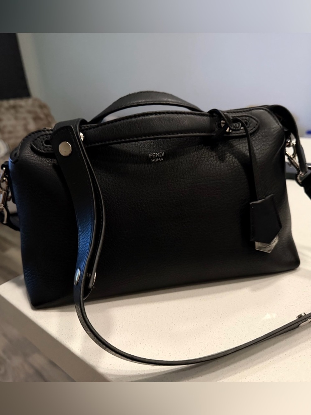 Fendi By the Way Black Leather Satchel with Top Handle
